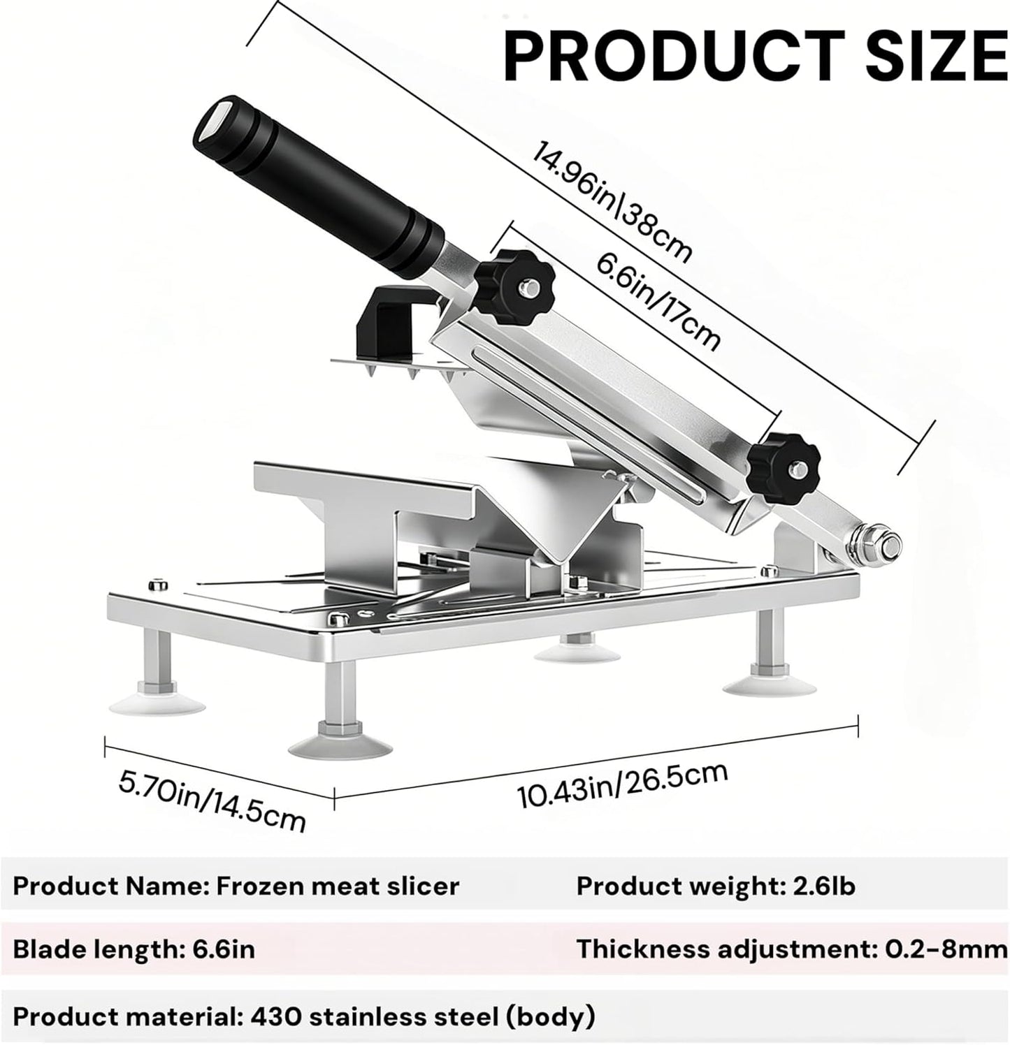 Manual Frozen Meat Slicer, Upgraded Stainless Steel Meat Cutter for Beef Mutton Bacon Home Food Slicing Machine for Hot Pot BBQ sandwiches pizza