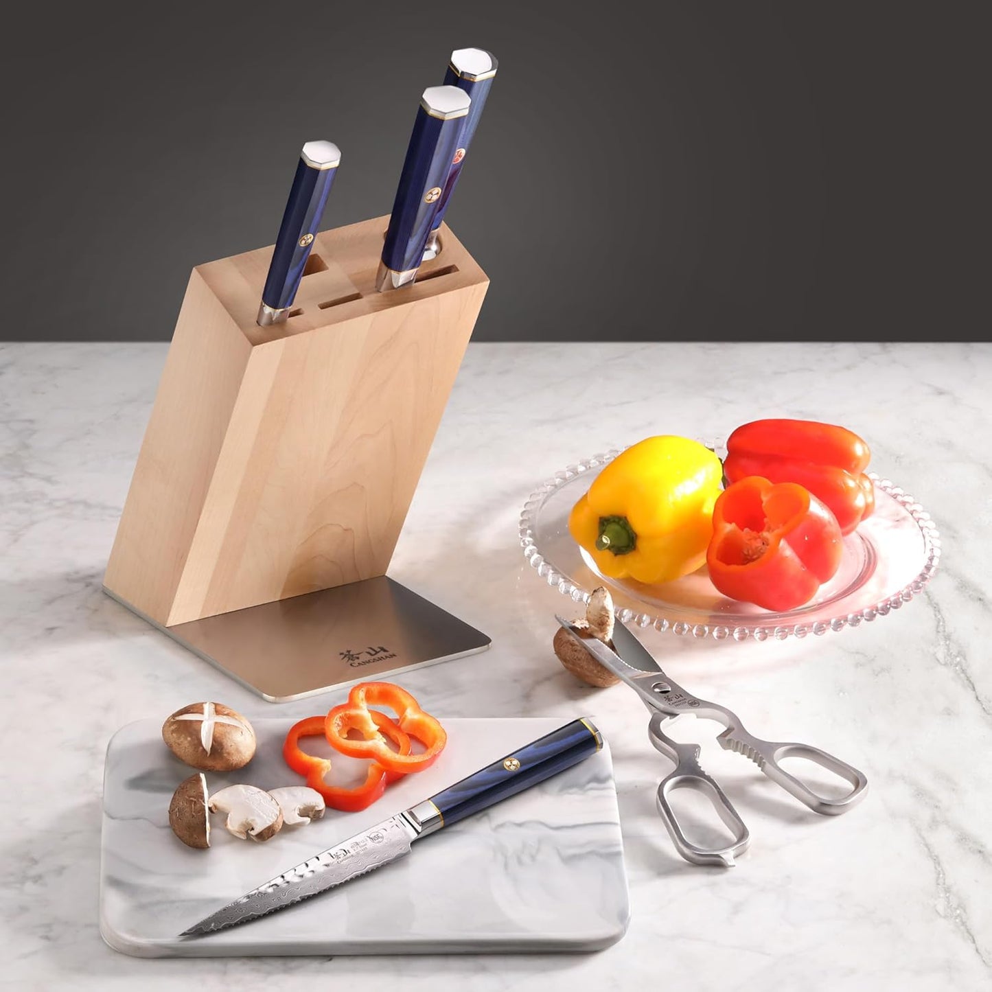 Cangshan KITA Series 12-Piece Knife Block Set, HUA Ash Wood Block, 501790 (Blue, 12pc)