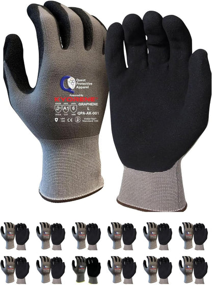 Quest Protective Apparel Cut Resistant Work Gloves (ANSI A1) – Lightweight Graphene Gloves for Gardening, DIY, Mechanical & General Handling – Breathable Grip Gloves for Men & Women – Large, Pack of 3
