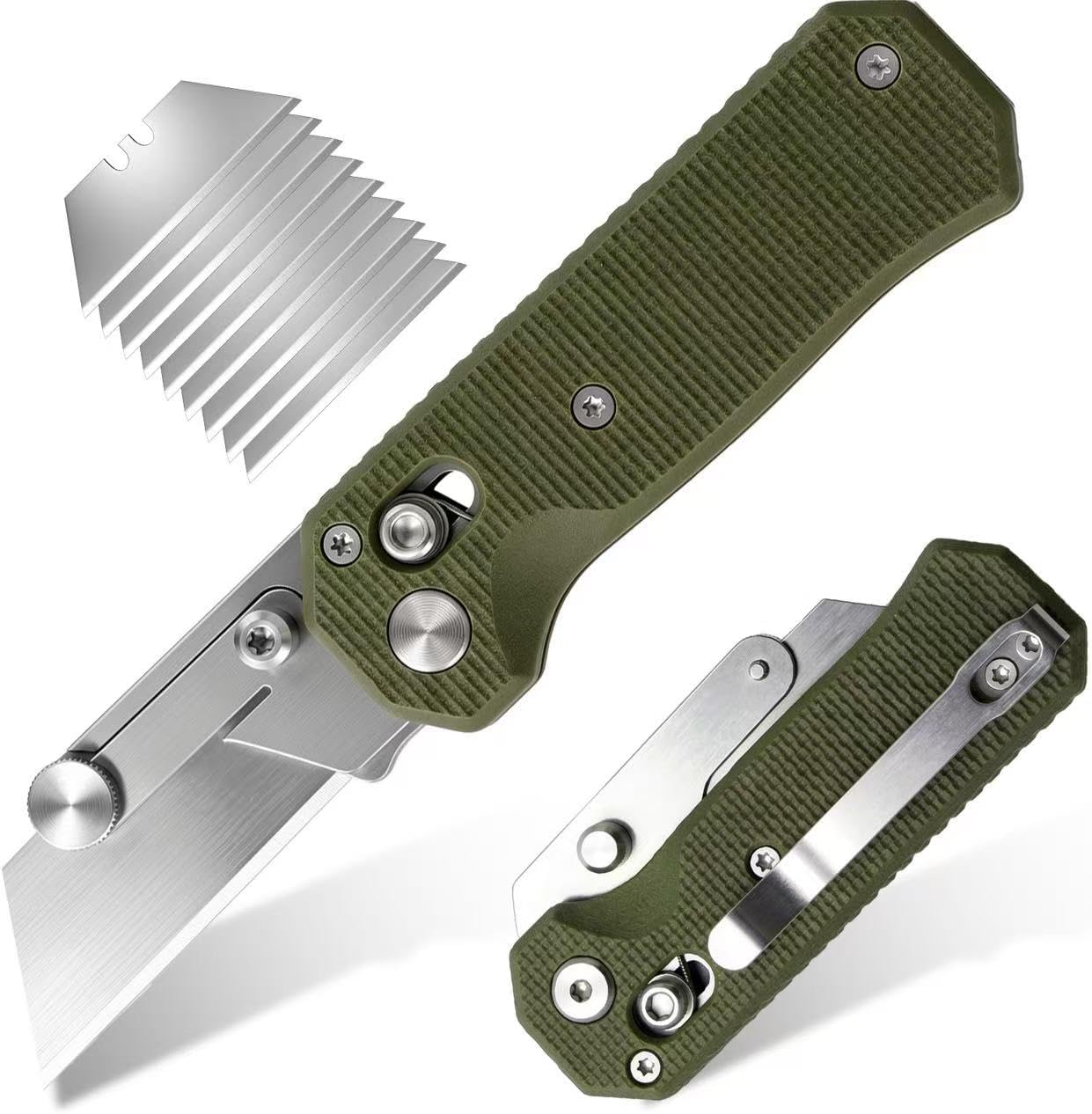 Folding Utility Knife, Pocket Knife, Box cutter Knife with Pocket & Rail Lock, Durable Razor Knife for Home Office Warehouse Everyday Carry, Gift for Men Women（Black）