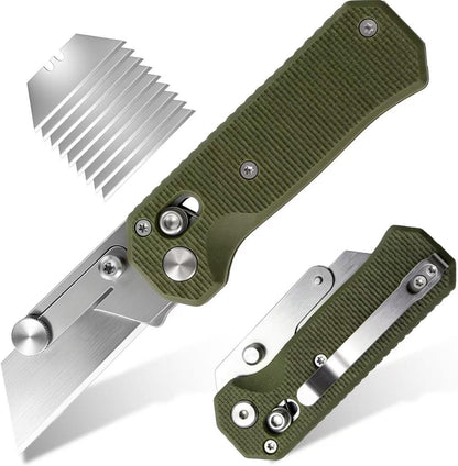 Folding Utility Knife, Pocket Knife, Box cutter Knife with Pocket & Rail Lock, Durable Razor Knife for Home Office Warehouse Everyday Carry, Gift for Men Women（Black）