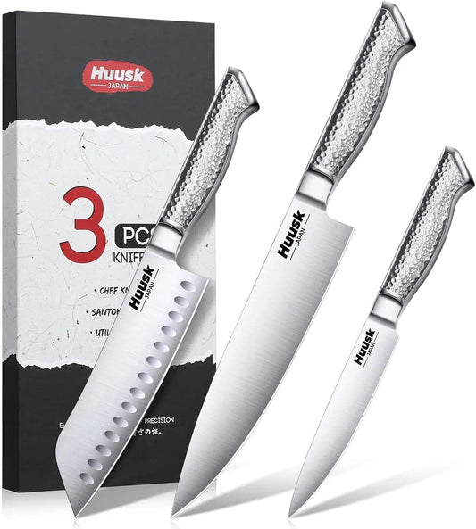 Huusk Chef Knife Set of 5, Japanese Stainless Steel Knife Set Dishwasher Safe, Ultra Sharp Kitchen Knives Sets with Ergonomic Anti-slip Handle, Professional Cooking Knives Sets, Christmas Gifts Ideas