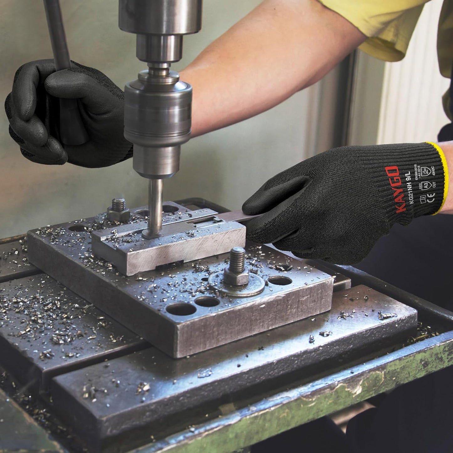 KAYGO 12 Pairs Cut Resistant Work Gloves for Men and Women,ANSI A3 Cutting Gloves,Nitrile Micro-Foam Safety Work Gloves KG21NB,Ideal for Wood Carving,Glass Handling, Construction,Fishing,Grey,S