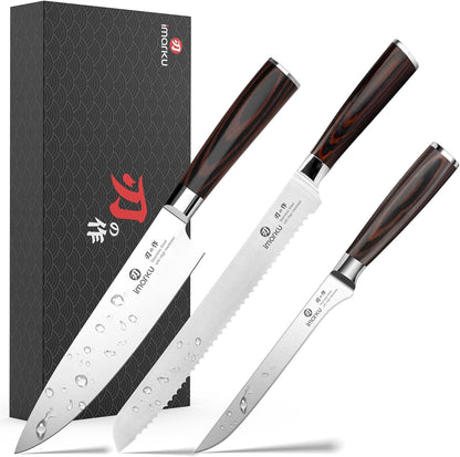 imarku 3 Pieces Knife set, Japanese HC Stainless Steel Kitchen Knife Set, Professional Chef Knife Set With Ergonomic Pakkawood Handle, Ultra Sharp Knives Set for Kitchen & Home Cooking, Gifts Box