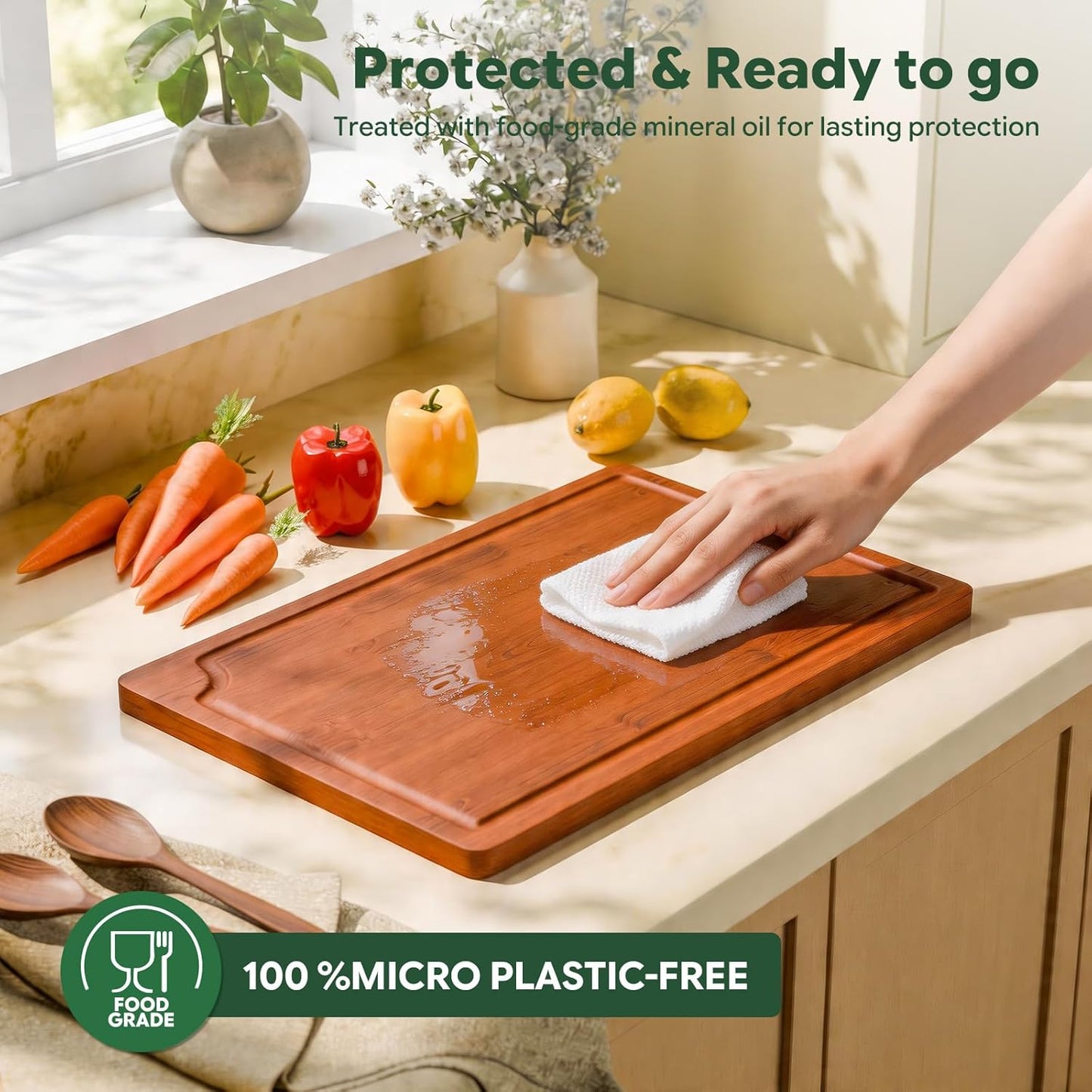 Simple Trending Bamboo Cutting Boards for Kitchen, Durable Chopping Boards with Deep Juice Grooves, Set of 3 Butcher Block for Meat, Vegetables and Fruits