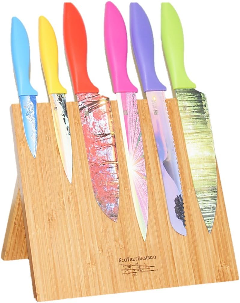Magnetic Knife Block + Cutting Board - Knife holder and Storage Rack + Bamboo Butcher Block. Chopping board Meats, Cheese, Veggies (10"x 10") Kitchen Décor (Natural Bamboo, Without Knives)