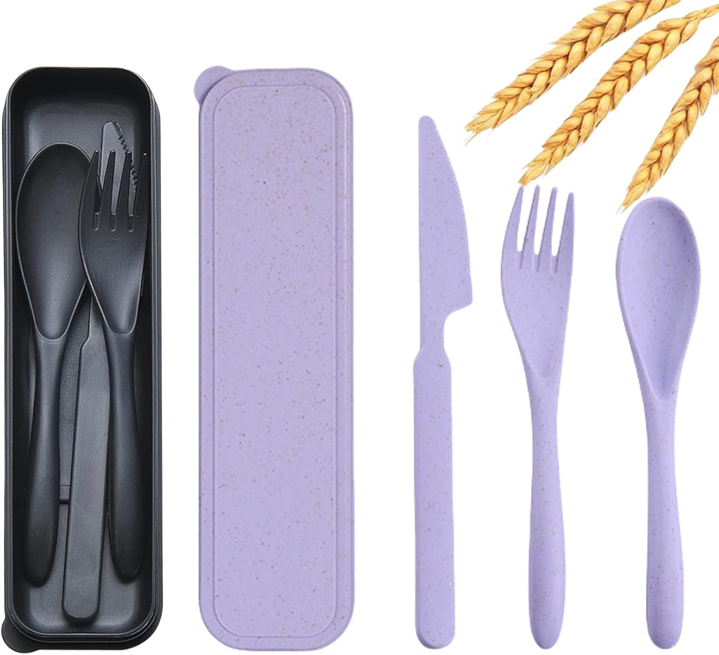 1 Set Wheat Straw Reusable Travel Utensils with Case, Portable Cutlery Set, BPA-Free Eco-Friendly Knife Spoon Fork, for Office, Dorm & On-the-Go(Purple)