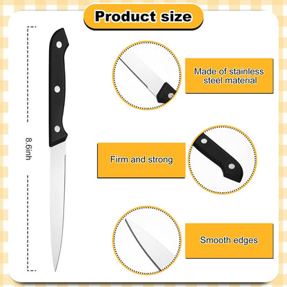 Lasnten 50 Pcs 8.67 Inches Fine Edge Steak Knife Set Stainless Steel Non Serrated Steak Knives Triple Riveted Straight Table Dinner Knives for Cutting Meat, Black