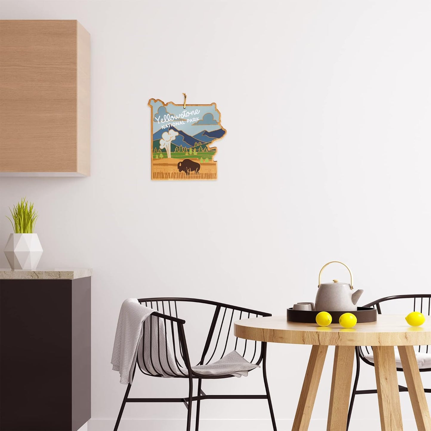 Totally Bamboo North Carolina State Shaped Cutting Board and Charcuterie Serving Platter with Artwork by Summer Stokes, Includes Hang Tie for Wall Display 18" x 8" x 5/8" - Colors B