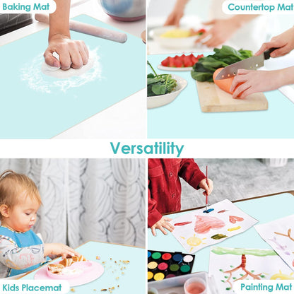 Extra Large Dark Green Countertop Mat - Silicone Table Kitchen Desk Mat - Non-Slip & Heat Resistant - Dinner Placemat Pastry Dough Rolling Mat - Colors A