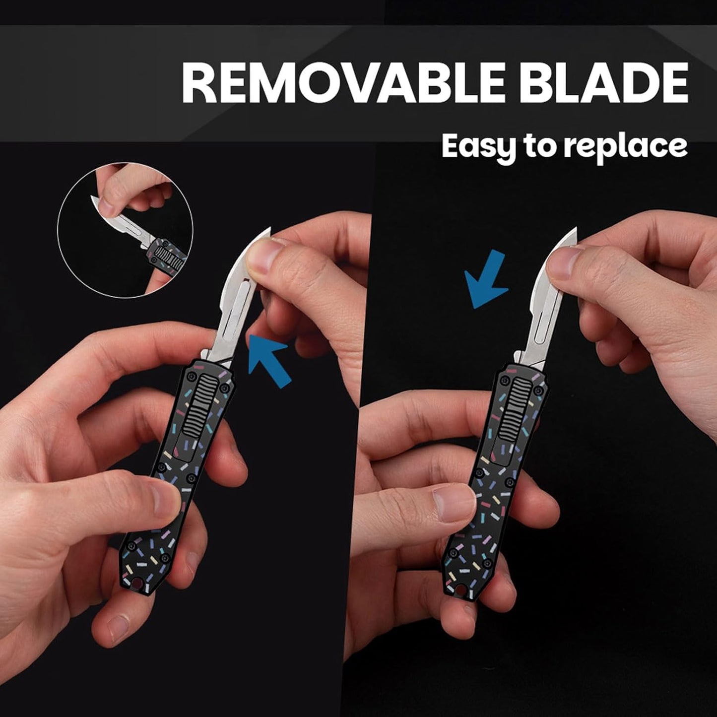Automatic Utility Knife,All Metal Construction Carbon Stainless Steel Blade,Box Cutter Quick Change Retractable,EDC Push Button with Clip,10PCS #23 Blades Replacement,Stars&Stripes