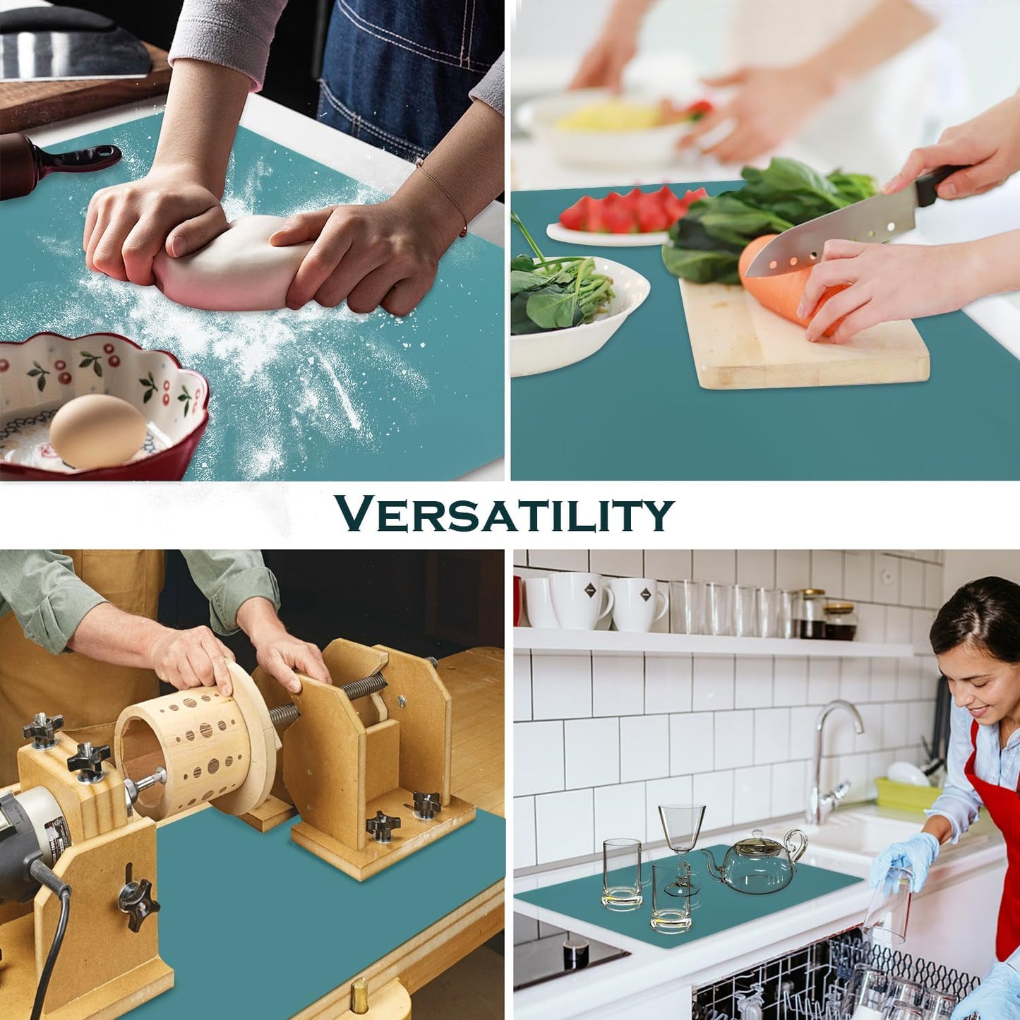 Extra Large Dark Green Countertop Mat - Silicone Table Kitchen Desk Mat - Non-Slip & Heat Resistant - Dinner Placemat Pastry Dough Rolling Mat - Colors B