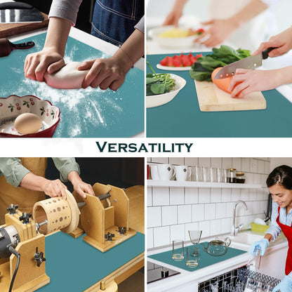 Extra Large Dark Green Countertop Mat - Silicone Table Kitchen Desk Mat - Non-Slip & Heat Resistant - Dinner Placemat Pastry Dough Rolling Mat - Colors B