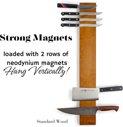 360KnifeBlock magnetic knife BAR - Guitar Wood - 2 Rows of Magnets, 'magic floating backer' w/level system, 2"screws - handmade in Washington (Guitar wood, 18" wide)