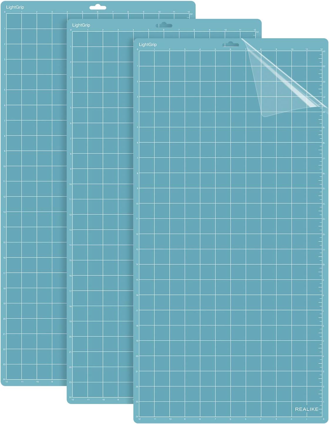 REALIKE 12x12 Lightgrip Cutting Mat Compatible with Cricut Maker 3/Maker 4/Maker/Explore 3/4/Air 2/Air/One(3 Mats), Gridded Adhesive Non-Slip Cut Mat for Crafts, Quilting, Sewing and All Arts