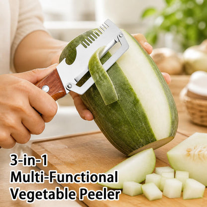2 Pack MultiFunctional Vegetable Peeler,3 in 1 Multi Functional Wooden Handle Peeler and Bottle Opener,Peeler Knife for Fruit Pumpkin Peeling Potato Carrot Veggie Peeler
