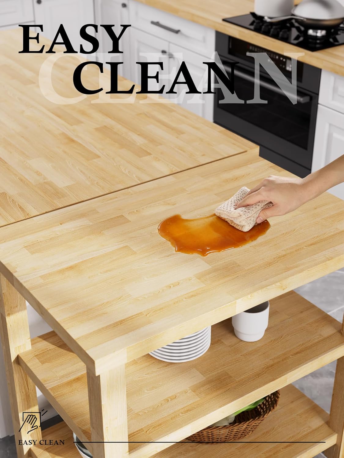 4FT Butcher Block Countertop Birch Solid Wood - 50" x 25" Table Top Butcher Block Cutting Board for Kitchen Island Cart Living Dining Office Desk Workbench Washer Dryer Countertop Unfinished 1.5" Th