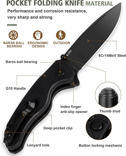Pocket Folding Knife(EDC)- With 2.99” 8Cr14MoV Steel Blade and G10 Handle,- Lightweight Folding knives with Clip for Camping, Hiking, Hunting Survival Multi-Knife (Green)