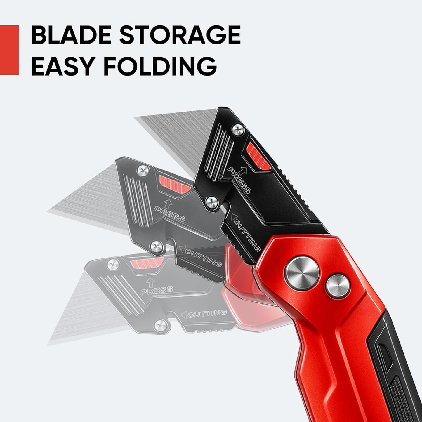 STEELITE Utility Knife Foldable, Box Cutter Heavy Duty Metal, Quick Open Botton Lock Razor Knife for Cartons, Rapes, Leather and Cardboard, Blades Storage Design with 13 Extra Blade, Red