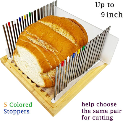 Wooden Bread Slicer for Homemade Bread, Stainless Steel Bread Slicing Guide with 20 Liners, 2 Thickness Cutting Guide with Crumb Tray, 7in Adjustable Width for Bread (7inch Slicer)
