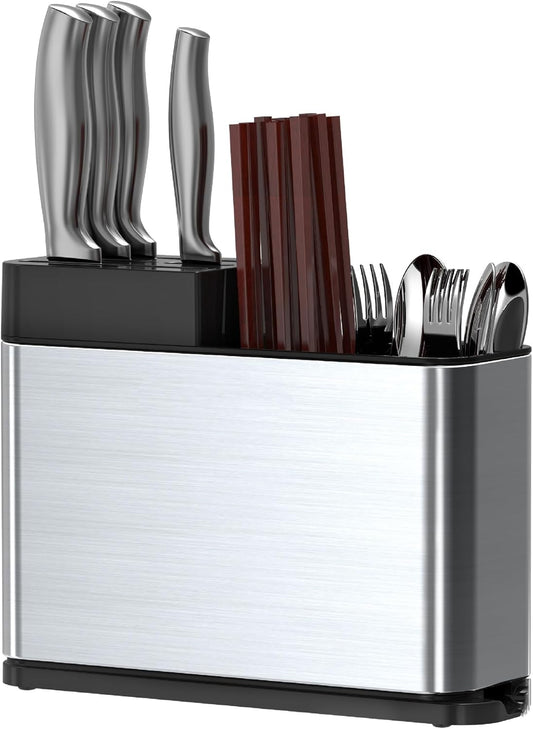 Universal Knife Block, Stainless Steel Universal Knife Holder Block Without Knives, Modern Kitchen Knife Storage Organizer for Countertop