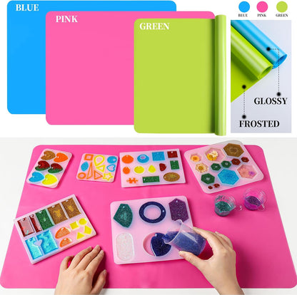 LEOBRO Silicone Mats, 3 PCS 15.7”x 11.7” Silicone Mats for Crafts, Resin Molds, Play Dough Mat for Resin, Clay, Craft Supplies, Orange & Purple & Blue