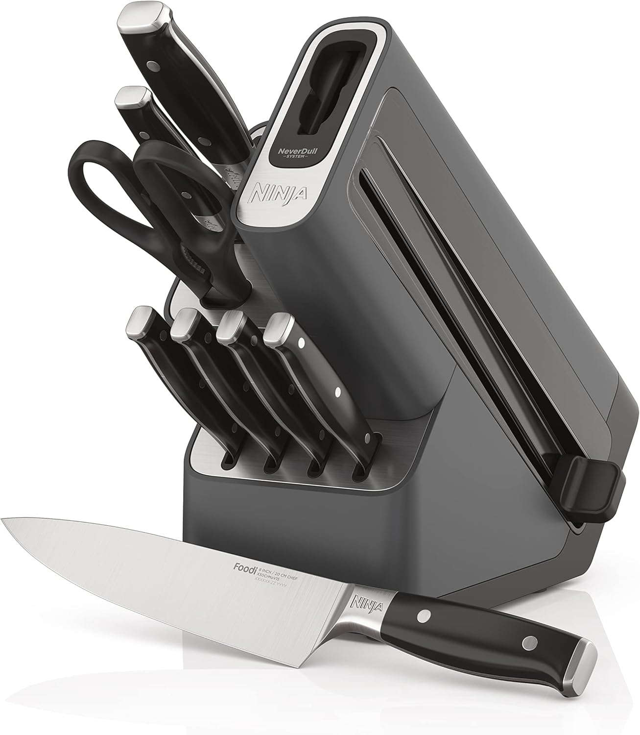 Ninja K32017 Foodi NeverDull Premium Knife System, 17 Piece Knife Block Set with Built-in Sharpener, German Stainless Steel Knives, Black