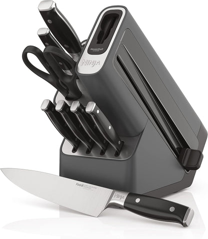 Ninja K32017 Foodi NeverDull Premium Knife System, 17 Piece Knife Block Set with Built-in Sharpener, German Stainless Steel Knives, Black