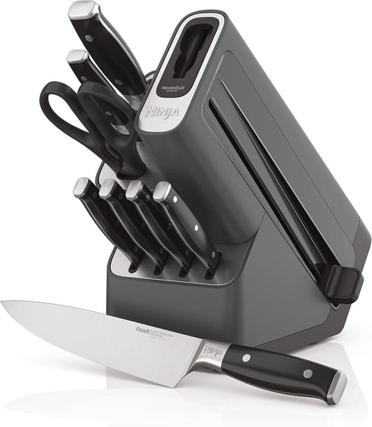 Ninja K32017 Foodi NeverDull Premium Knife System, 17 Piece Knife Block Set with Built-in Sharpener, German Stainless Steel Knives, Black