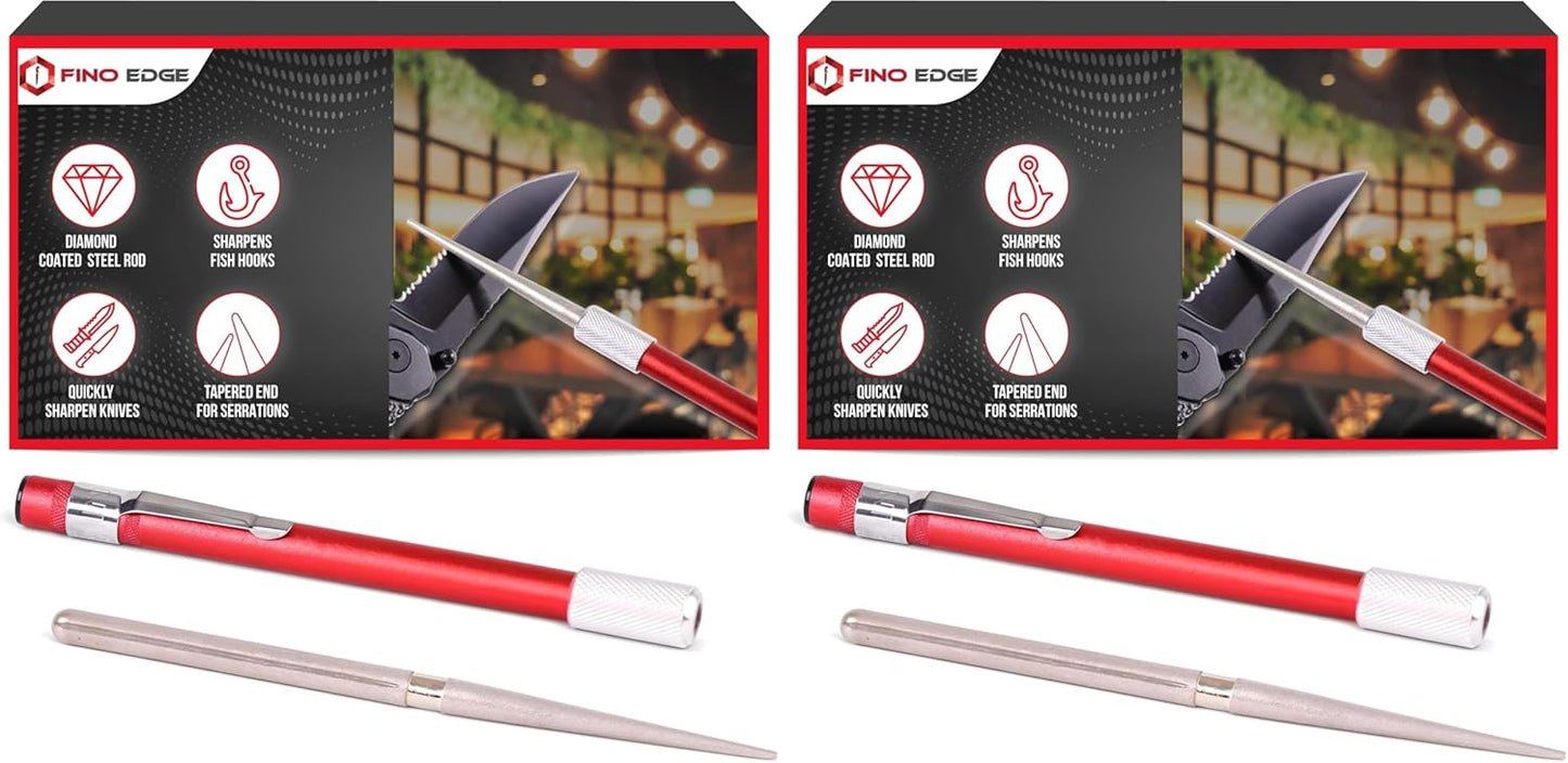 Serrated Knife Sharpener Rod - Retractable Diamond Sharpening Rod - Ultra Portable Diamond Knife Sharpener Rod - Mini Pocket Sharpener for Outdoor Hunting Fishing (FE-RDSR)