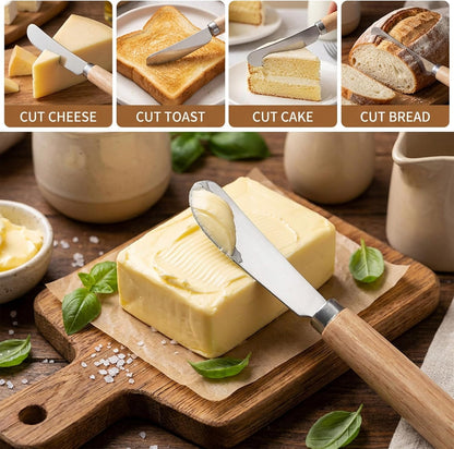 4 PCS Cheese Spreader, Stainless Steel Blade Butter Spreder Knife Wooden Handle Butter Knives Spreaders for Smooth Spreading Cheese Cream Jam Sandwiches Peanut Kitchen Utensils