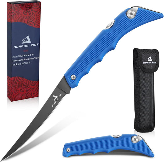 DRAGON RIOT Folding Fillet Knife for Fishing Camping Hunting, Boning Knife for Meat Cutting and Carving with a Easy Carrying Bag
