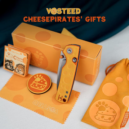 Vosteed CheesePirates® EDC Pocket Knife - Raccoon, 3.25" 14C28N Stonewash Blade - Top Liner Lock, Cheese Orb G10 Handle - A2932