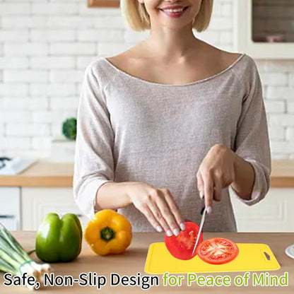Flexible Plastic Cutting Boards for Kitchen, 11.8''x 8.6'' Silicone Cutting Board, BPA Free Non Slip Cutting Mat for Meat, Vegetables and Fruit with Easy Grip Handle, Dishwasher Safe (Yellow)