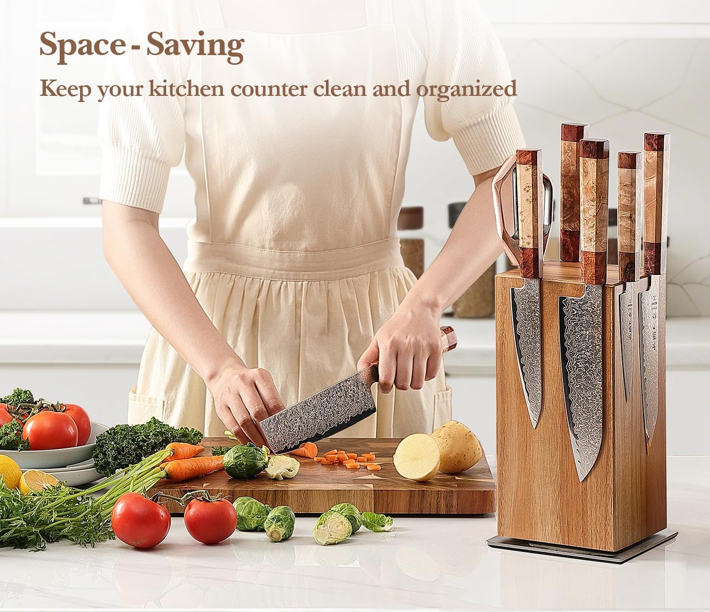 Strong Double Sided Magnetic Knife Block Without Knives, with Acacia Wood+430 Stainless Steel Base，Magnetic Universal Stands with Strong Enhanced Magnets Strip Kitchen Storage Cutlery Large Organizer