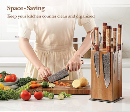 Strong Double Sided Magnetic Knife Block Without Knives, with Acacia Wood+430 Stainless Steel Base，Magnetic Universal Stands with Strong Enhanced Magnets Strip Kitchen Storage Cutlery Large Organizer