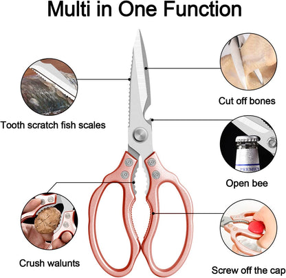 CGBE Kitchen Scissors All Purpose Heavy Duty, Ultra Sharp Stainless Steel Kitchen Shears Dishwasher Safe, Cooking Shears for Chicken, Poultry, Fish, Meat, Herbs & Grapes with Non-Slip Grips - Gold