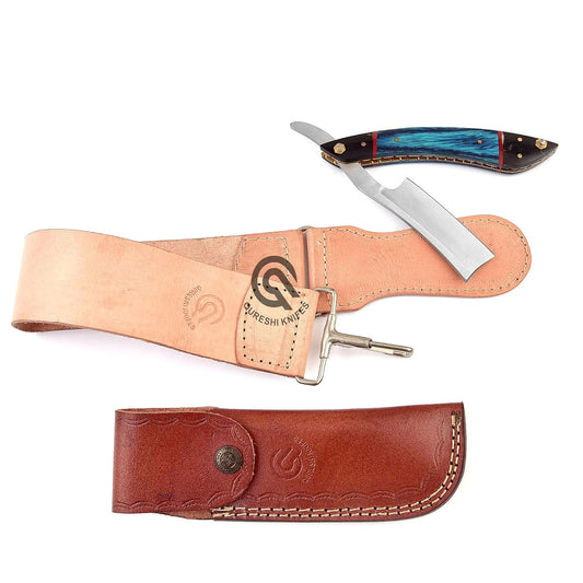 Professional Straight Razor with Leather Strop - Straight Edge Barber Razor Premium for Men & Women (Stainless Steel Blade)