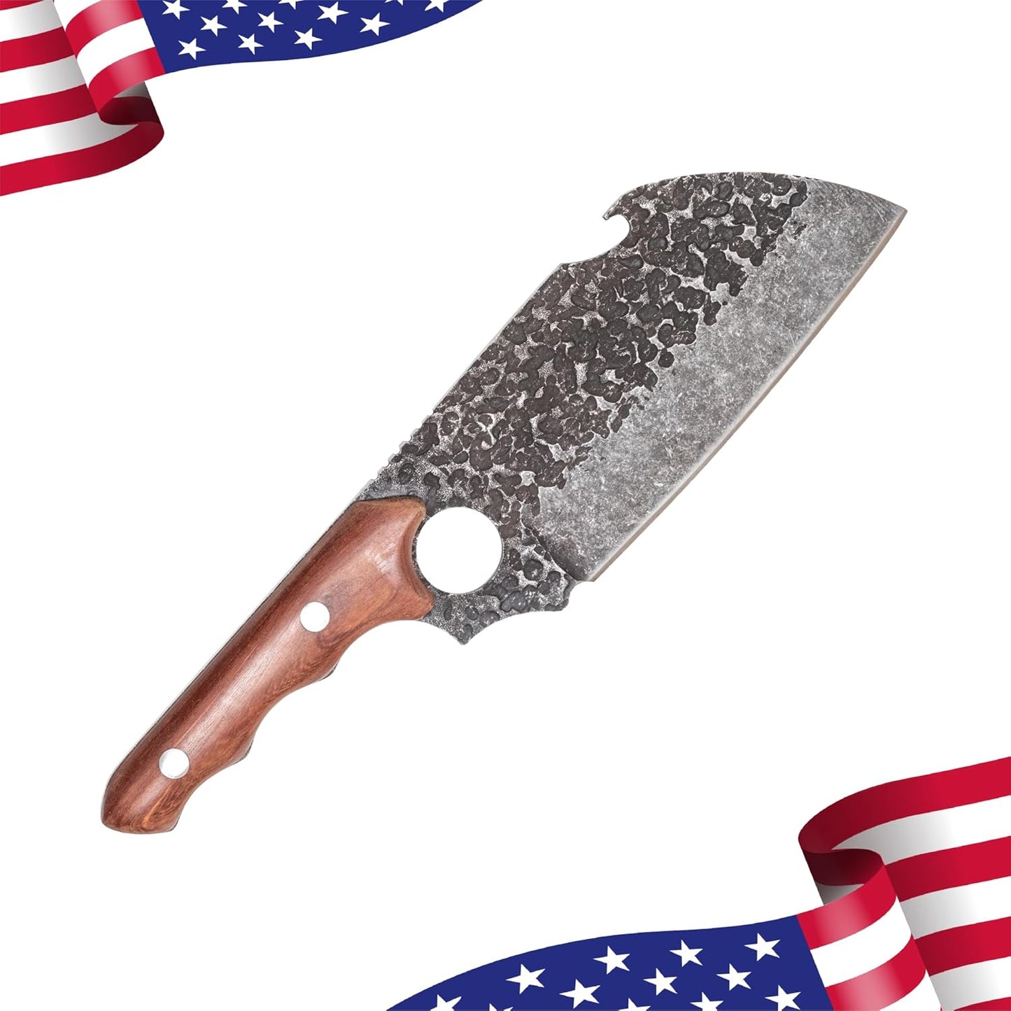 COOLINA Daozi 8" Butcher Knife, Hand-Forged High-Carbon Steel Cleaver for Heavy-Duty Meat Cutting, Slicing, Chopping, Brisket & BBQ, Full-Tang Forged Blade with Ergonomic Wood Handle