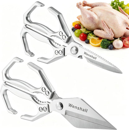 Wenshall 2-Pack Heavy Duty All-Purpose Kitchen Scissors, Japanese Stainless Steel, Kitchen Shears for Cutting Chicken, Poultry, Game, Meat - Chopping Vegetable, Dishwasher Safe,Christmas (Red)