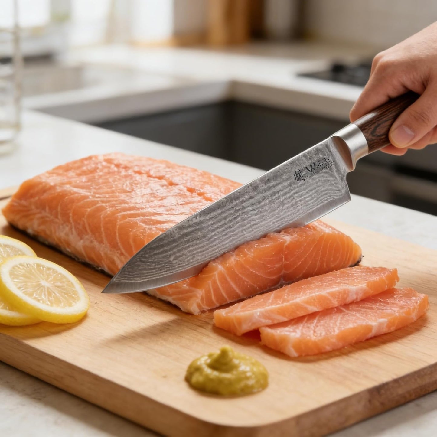 Wakoli EDIB Damascus Meat Knife – 7-Inch Japanese-Style Kitchen Knife for Meat, BBQ, and Roasts, 67-Layer Damascus Steel Blade with VG10 Core, Ergonomic Pakkawood Handle – Carving Knife in Gift Box