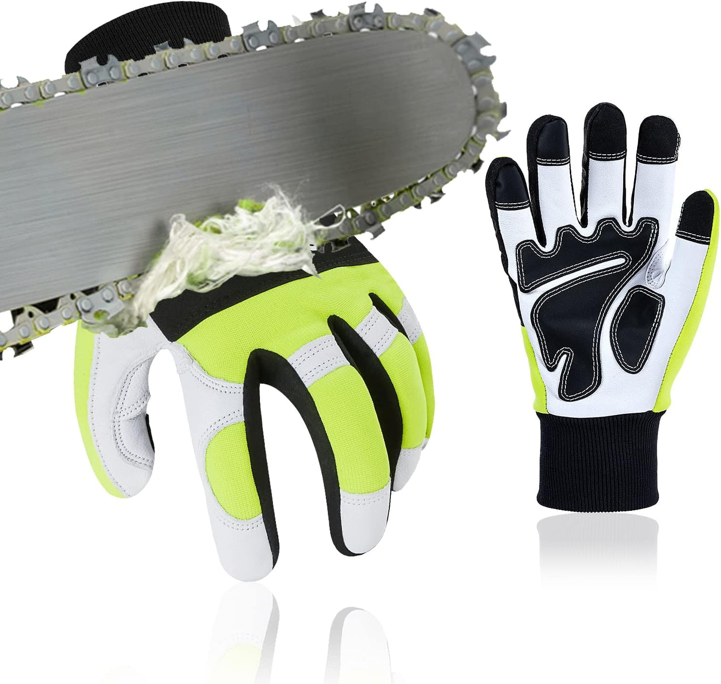 Vgo... 1Pair Chainsaw Gloves, 12-Layer Chainsaw Protection on Left Hand Back,Goat leather Work Gloves, Mechanic Gloves