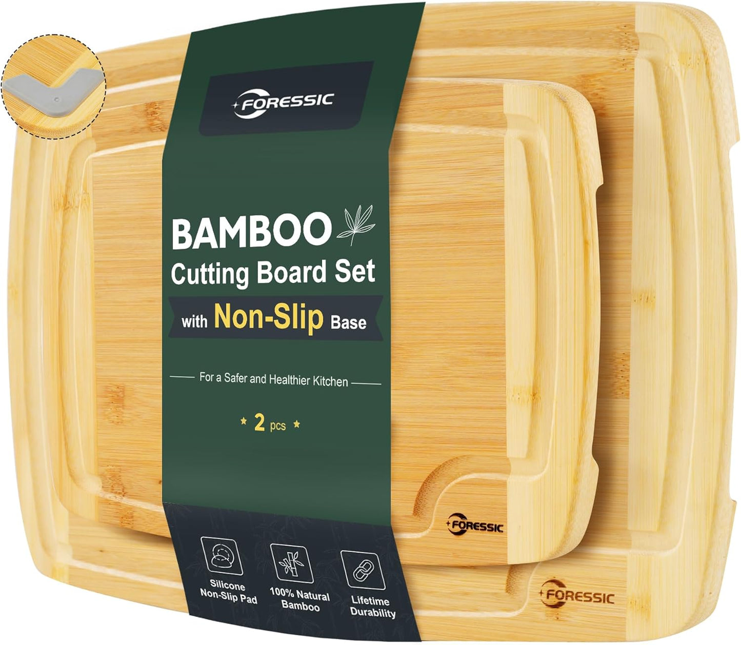 Wood Cutting Board Carbonized Bamboo Set With Smooth Surface Set 4 Packs with Non Slip Feet Holder and Over Sink Solid Thick Durable Wood Charcuterie Cheese Serving Tray Kitchen Gadgets (Carbonized)
