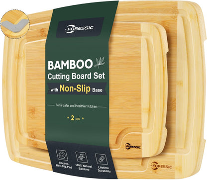 Wood Cutting Board Carbonized Bamboo Set With Smooth Surface Set 4 Packs with Non Slip Feet Holder and Over Sink Solid Thick Durable Wood Charcuterie Cheese Serving Tray Kitchen Gadgets (Carbonized)