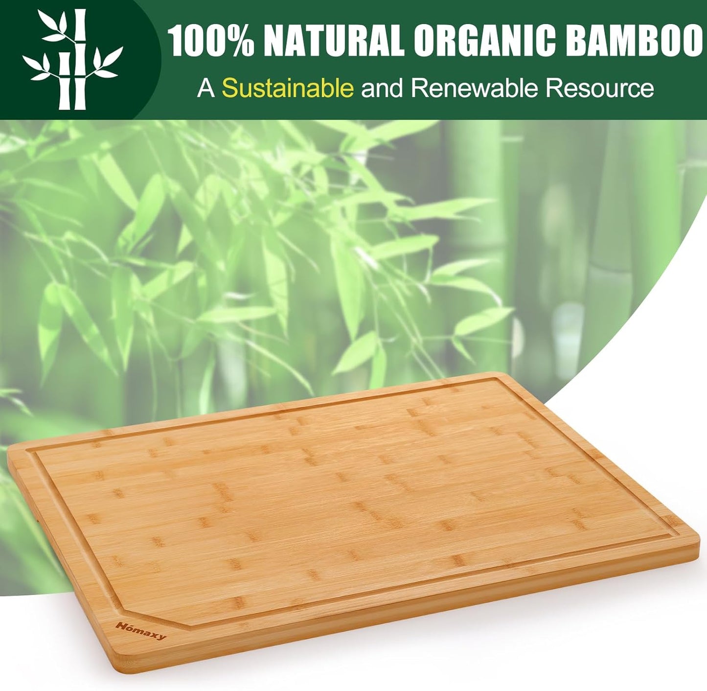 Homaxy Extra Large Organic Bamboo Cutting Boards for Kitchen, 18"x12" Wooden XL Cutting Board with Juice Groove and Handles, Charcuterie Butcher Block Wood Serving & Chopping Board - Pre Oiled