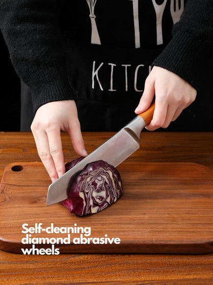 Rolling Knife Sharpener with Leather Strop – Premium Stainless Steel and Wood Design, Professional-Grade Tool for Razor-Sharp Edges, Ideal for Chefs and Home Kitchens