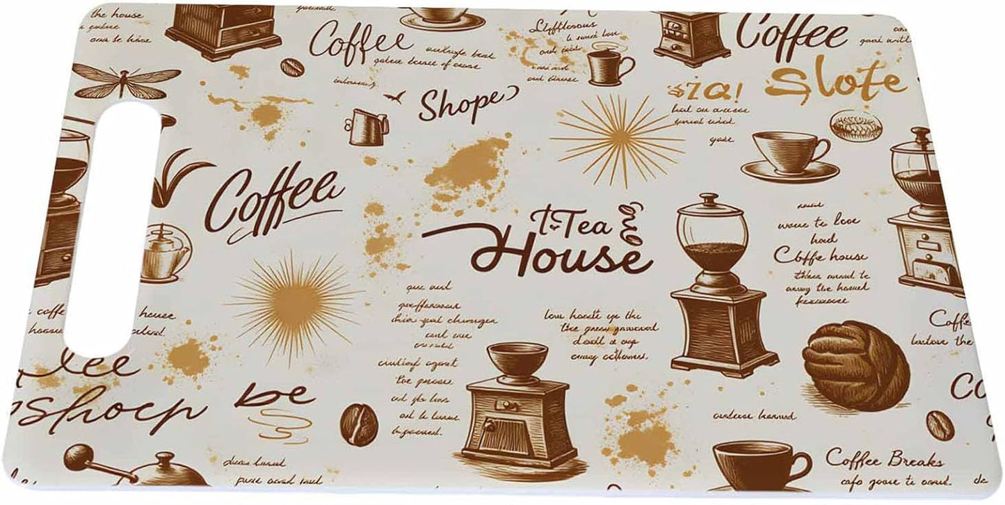 Coffee Set Cutting Board with Handles Coffee Maker Muffin Cup Flower Hot Drink Love Cutting Boards Plastic Safe Chopping Board for Kitchen 16" x 10" x 0.24"