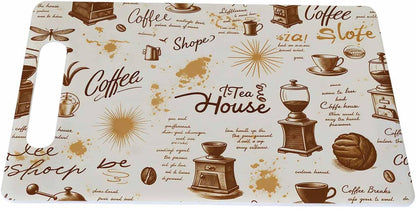 Coffee Set Cutting Board with Handles Coffee Maker Muffin Cup Flower Hot Drink Love Cutting Boards Plastic Safe Chopping Board for Kitchen 16" x 10" x 0.24"