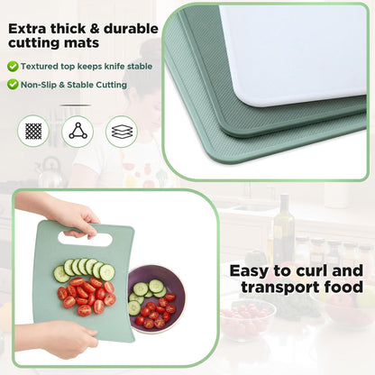 Ziliny 3 Pcs Flexible Small Cutting Boards for Small Kitchen, Thin Plastic Cutting Board Set with Easy Grip Handle, Space Saving Colorful Boards for Apartment, Rv, Meat, Vegetables