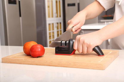 Ergo Chef Fastedge 2 Stage Knife Sharpener, Tabletop Kitchen Knife Sharpener, Tungsten Carbide and Ceramic Inserts, Red